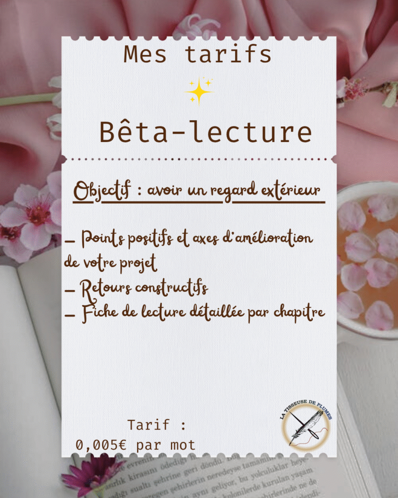 Prestation Bêta-lecture tarif 
